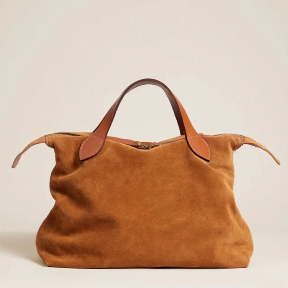 Parker Thatch Charlie Suede Top-Handle Tote Bag in Caramel Brown - Picture 1 of 16